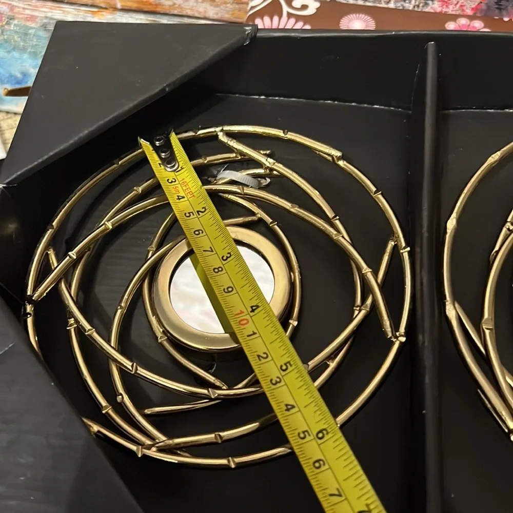 New Set 3 Handcrafted in India Gold-Tone Metal Mirrored “Bird Nests” Wall Decor